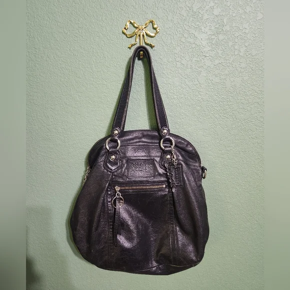 Coach Poppy Black Shimmer Convertible Crossbody - Picture 1 of 16